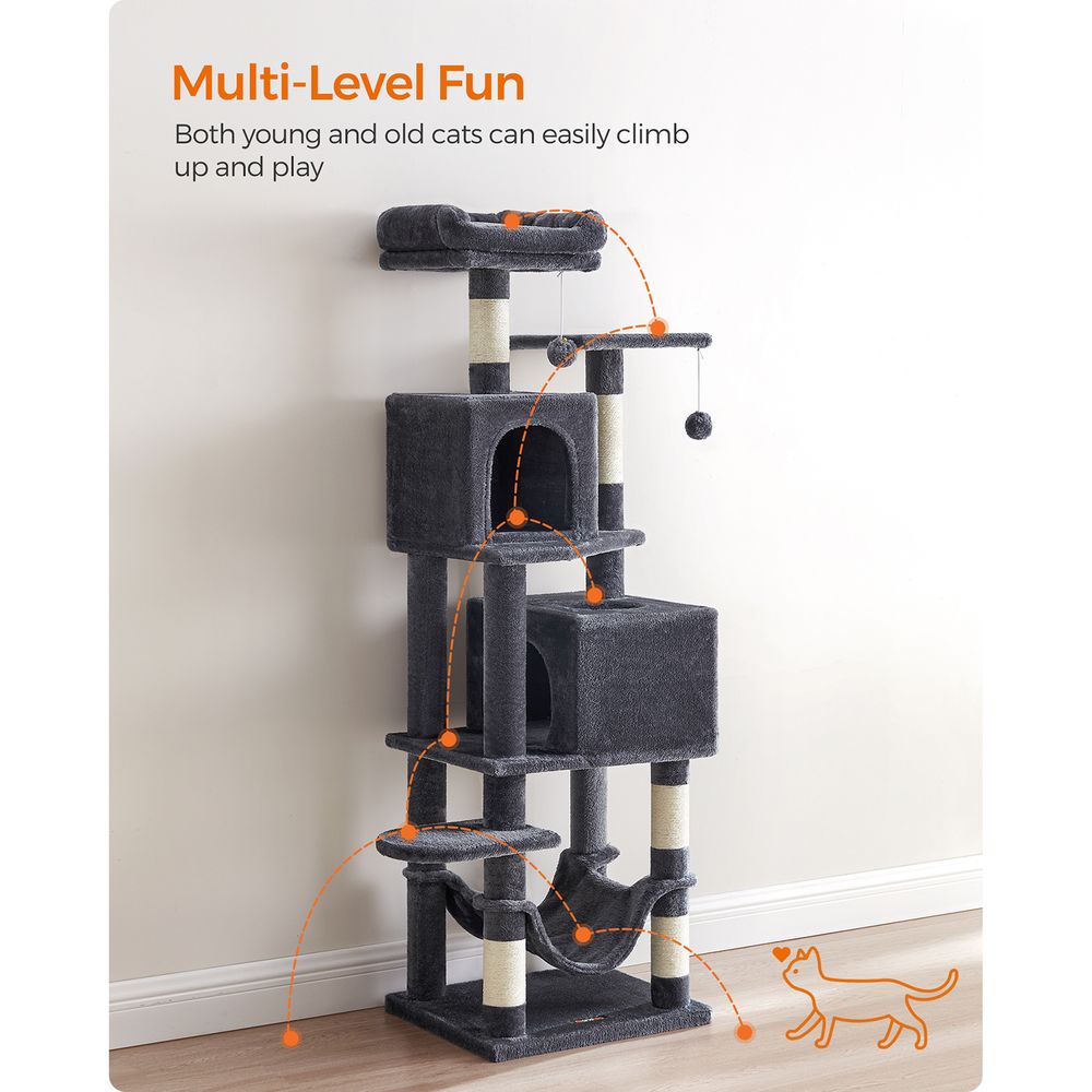 61 Inch Cat Tree With Scratching Posts Multi Level Cat Tower With Caves