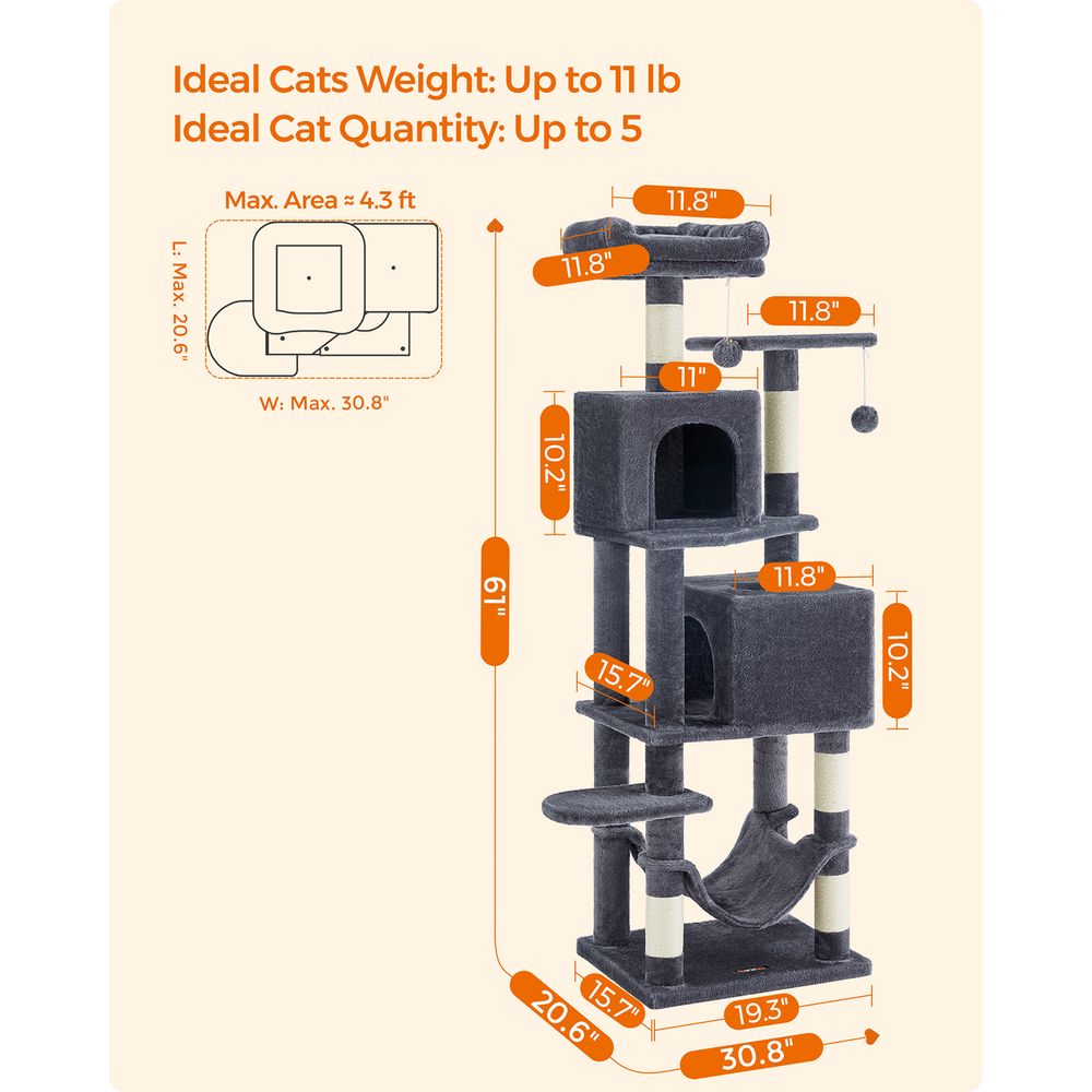 61 Inch Cat Tree With Scratching Posts Multi Level Cat Tower With Caves