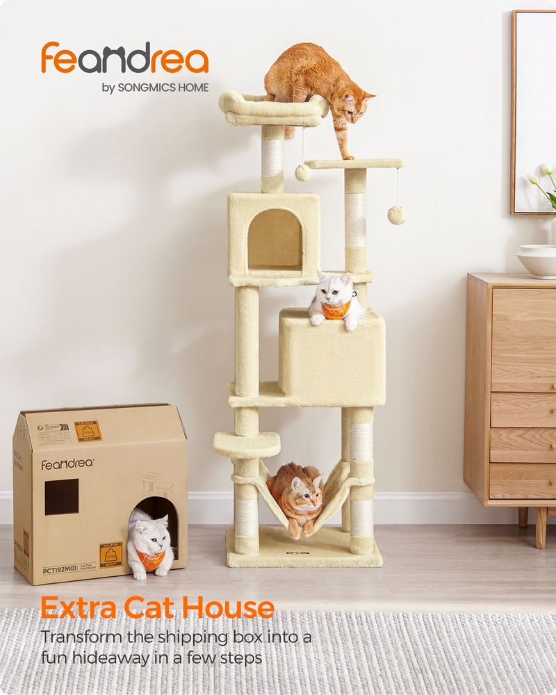 61 Inch Cat Tree With Scratching Posts Multi Level Cat Tower With Caves