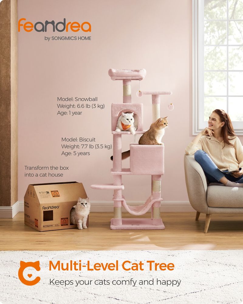 61 Inch Cat Tree With Scratching Posts Multi Level Cat Tower With Caves