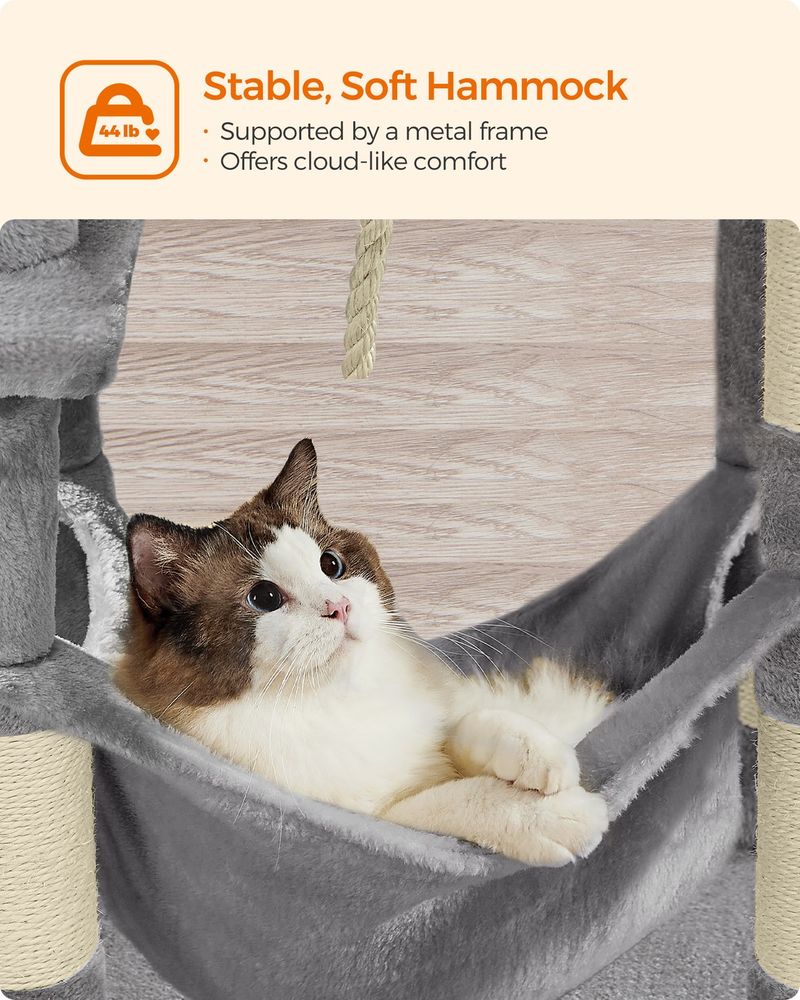 44 Inch Cat Tower Multi Level Cat Condo With Scratching Posts Hammock