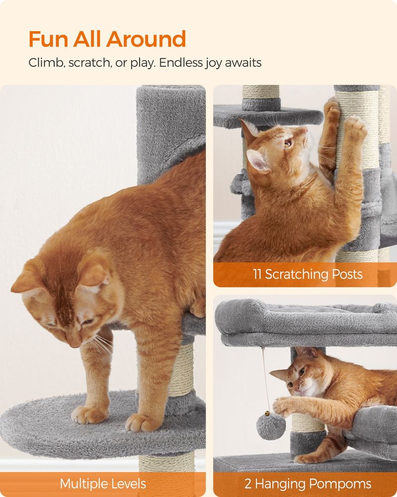 44 Inch Cat Tower Multi Level Cat Condo With Scratching Posts Hammock