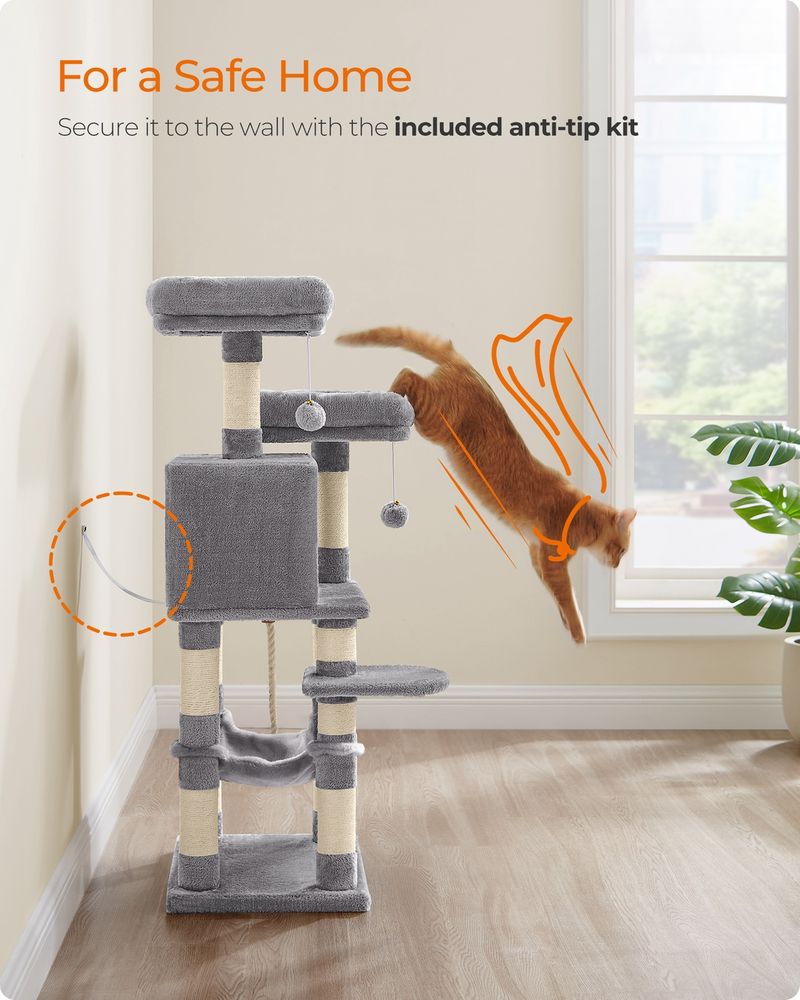 44 Inch Cat Tower Multi Level Cat Condo With Scratching Posts Hammock