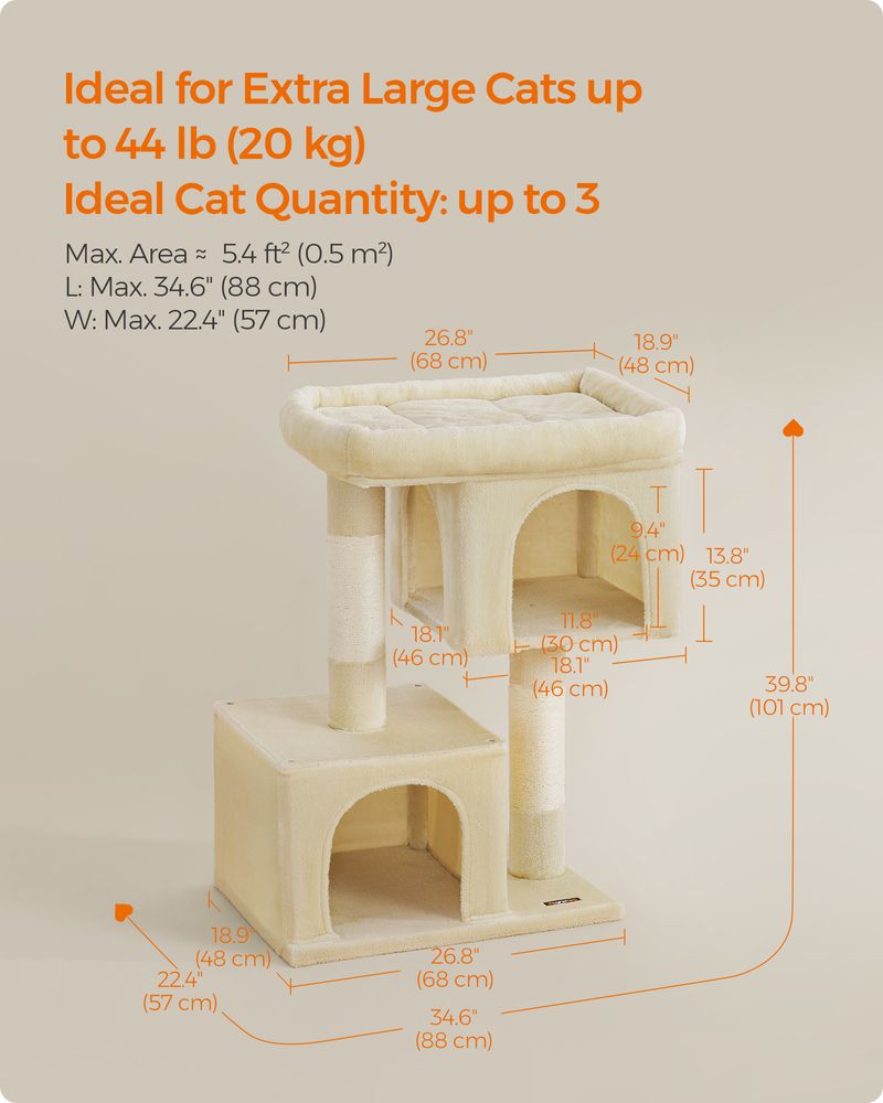 Cat Tower - 26.4 Inch - With 2 Cat Caves