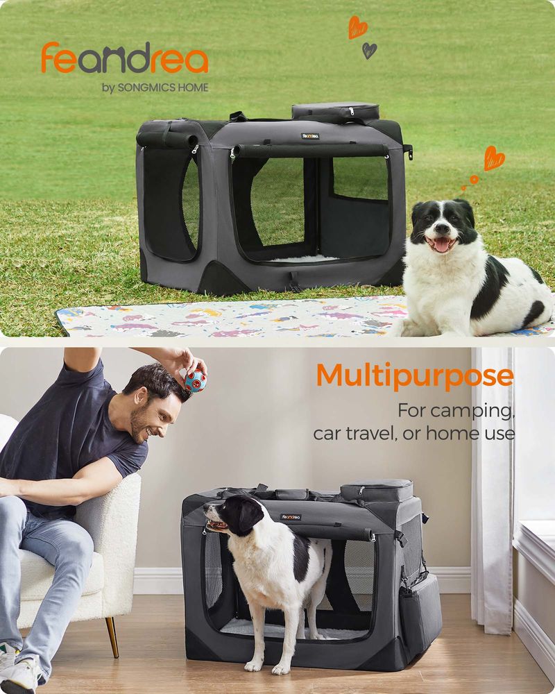 Dog Carrier Soft Sided Foldable Pet Travel Crate With Mesh Windows