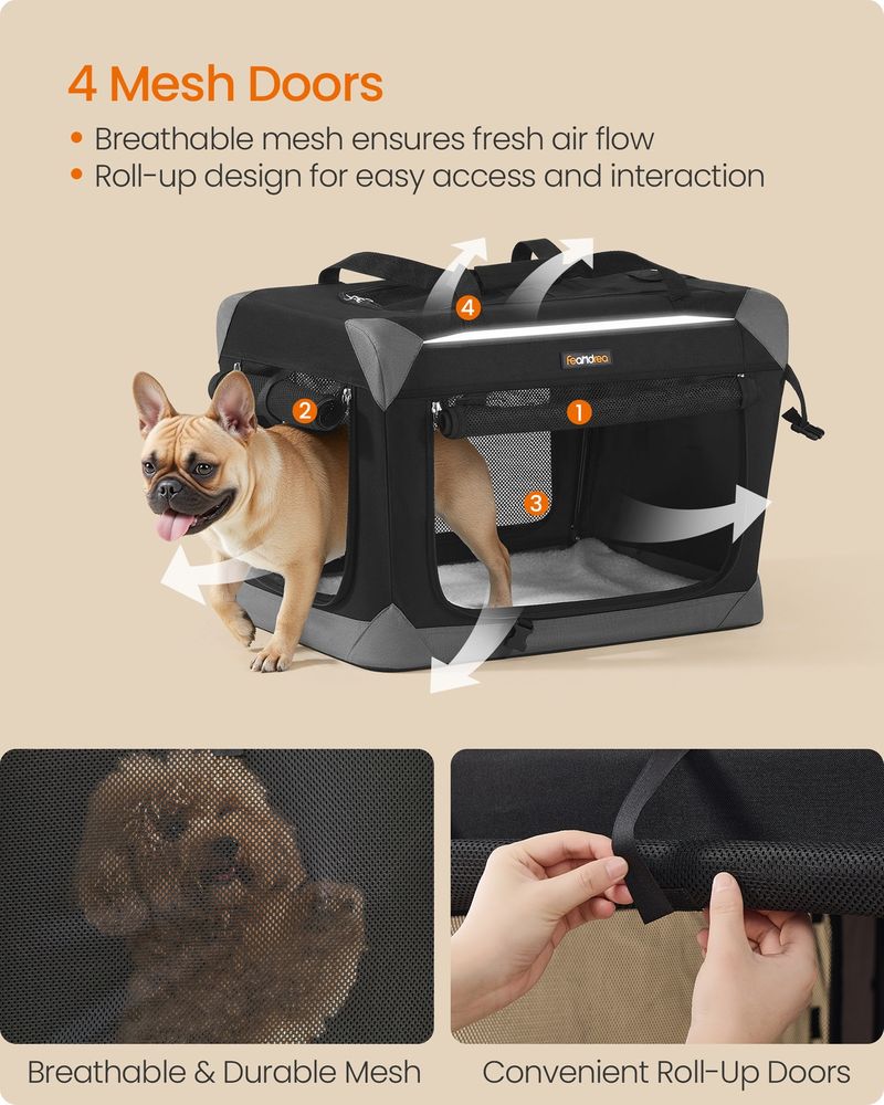 Collapsible Dog Crate Soft Sided Pet Travel Carrier With Mesh Doors
