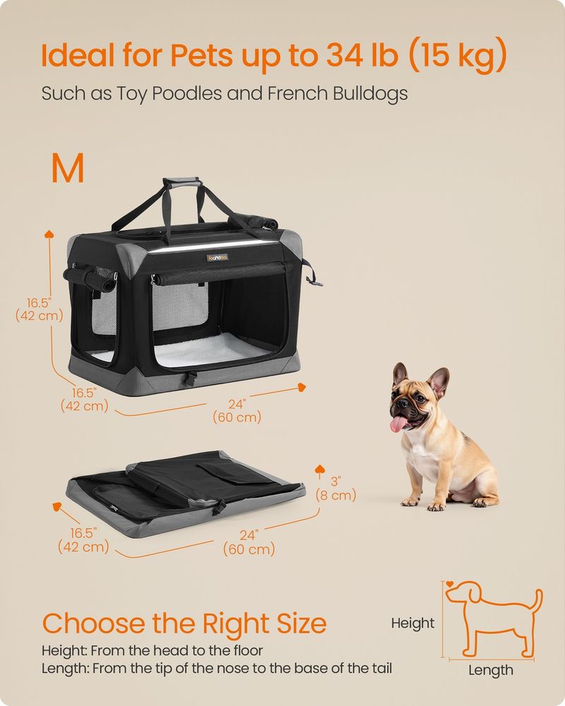 Collapsible Dog Crate Soft Sided Pet Travel Carrier With Mesh Doors