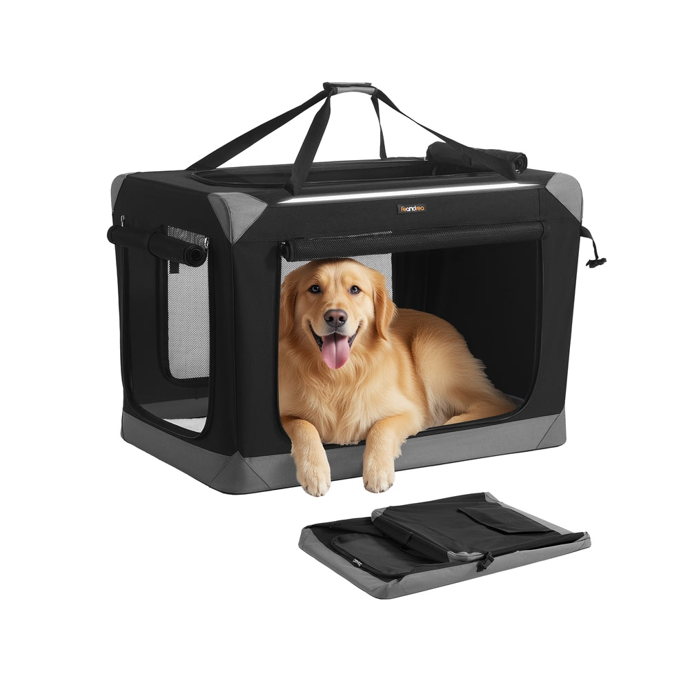 Collapsible Dog Crate Soft Sided Pet Travel Carrier With Mesh Doors