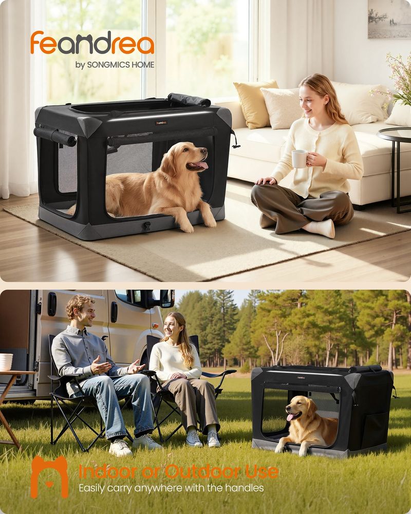 Collapsible Dog Crate Soft Sided Pet Travel Carrier With Mesh Doors