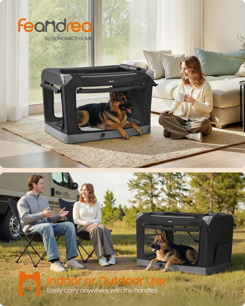 Collapsible Dog Crate Soft Sided Pet Travel Carrier With Mesh Doors