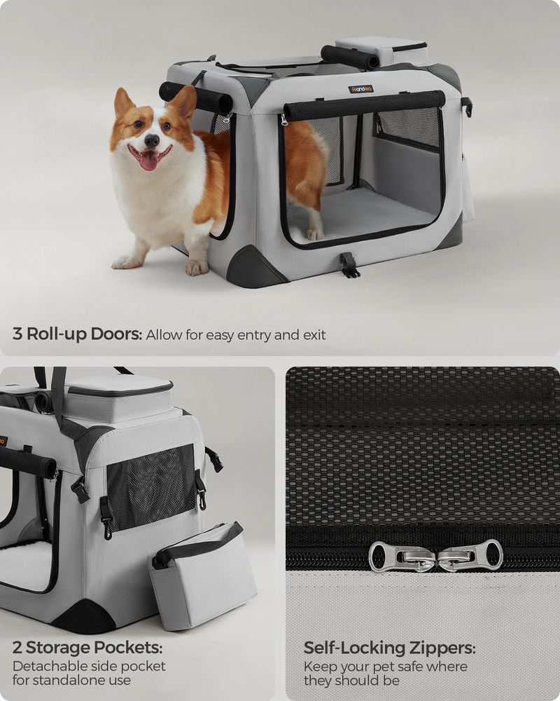 Dog Carrier Soft Sided Foldable Pet Travel Crate With Mesh Windows