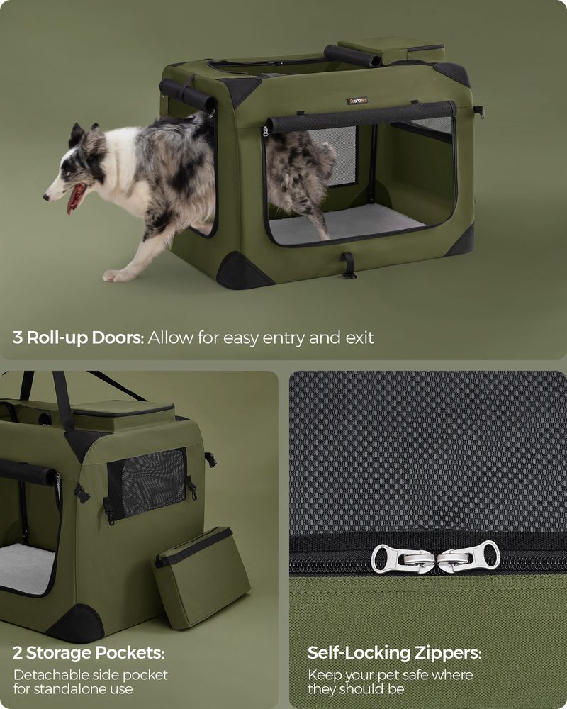 Dog Carrier Soft Sided Foldable Pet Travel Crate With Mesh Windows