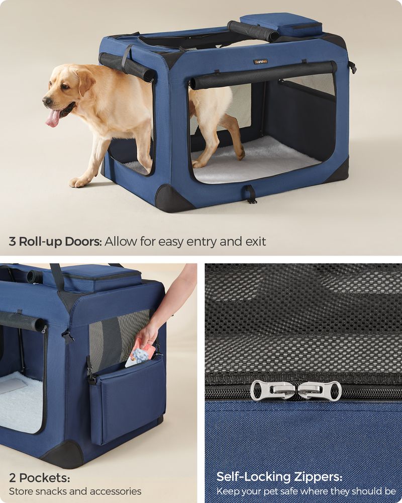 Dog Carrier Soft Sided Foldable Pet Travel Crate With Mesh Windows