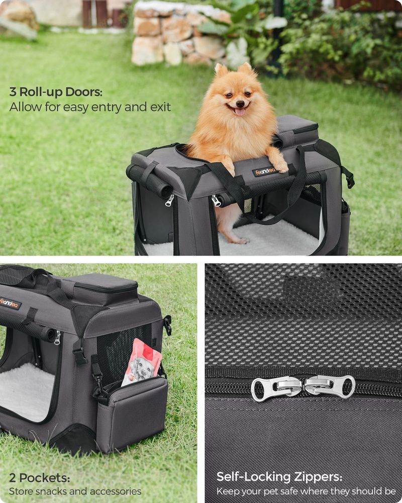 Dog Carrier Soft Sided Foldable Pet Travel Crate With Mesh Windows
