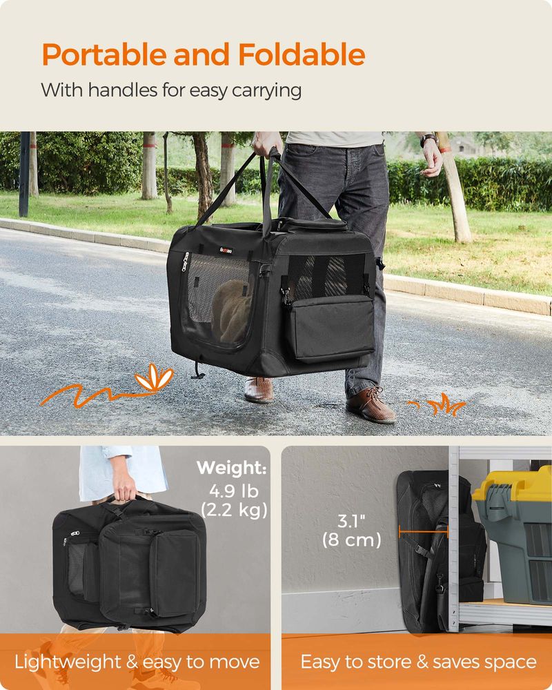 Dog Carrier Soft Sided Foldable Pet Travel Crate With Mesh Windows