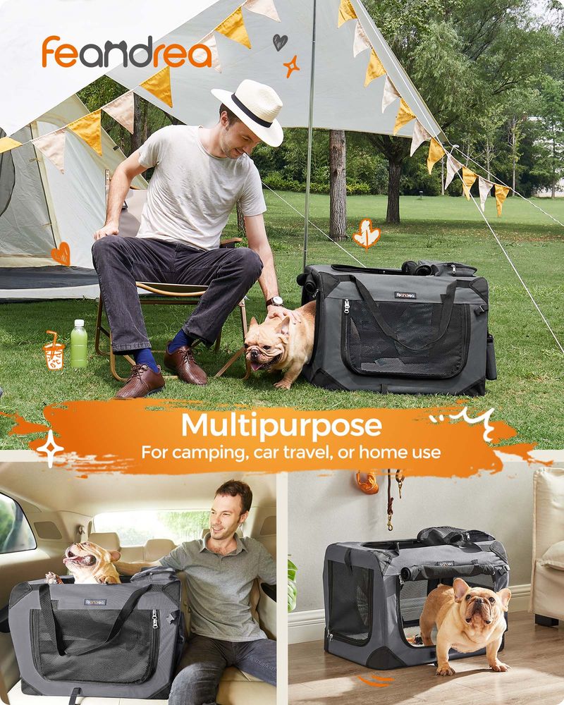Dog Carrier Soft Sided Foldable Pet Travel Crate With Mesh Windows