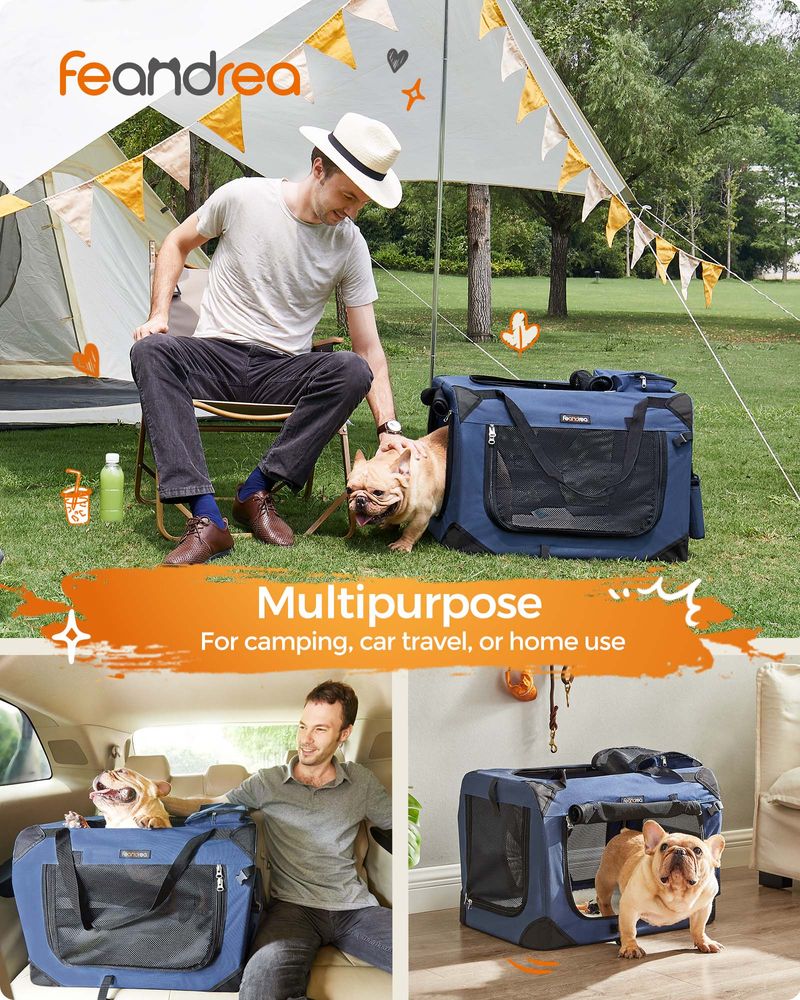 Dog Carrier Soft Sided Foldable Pet Travel Crate With Mesh Windows