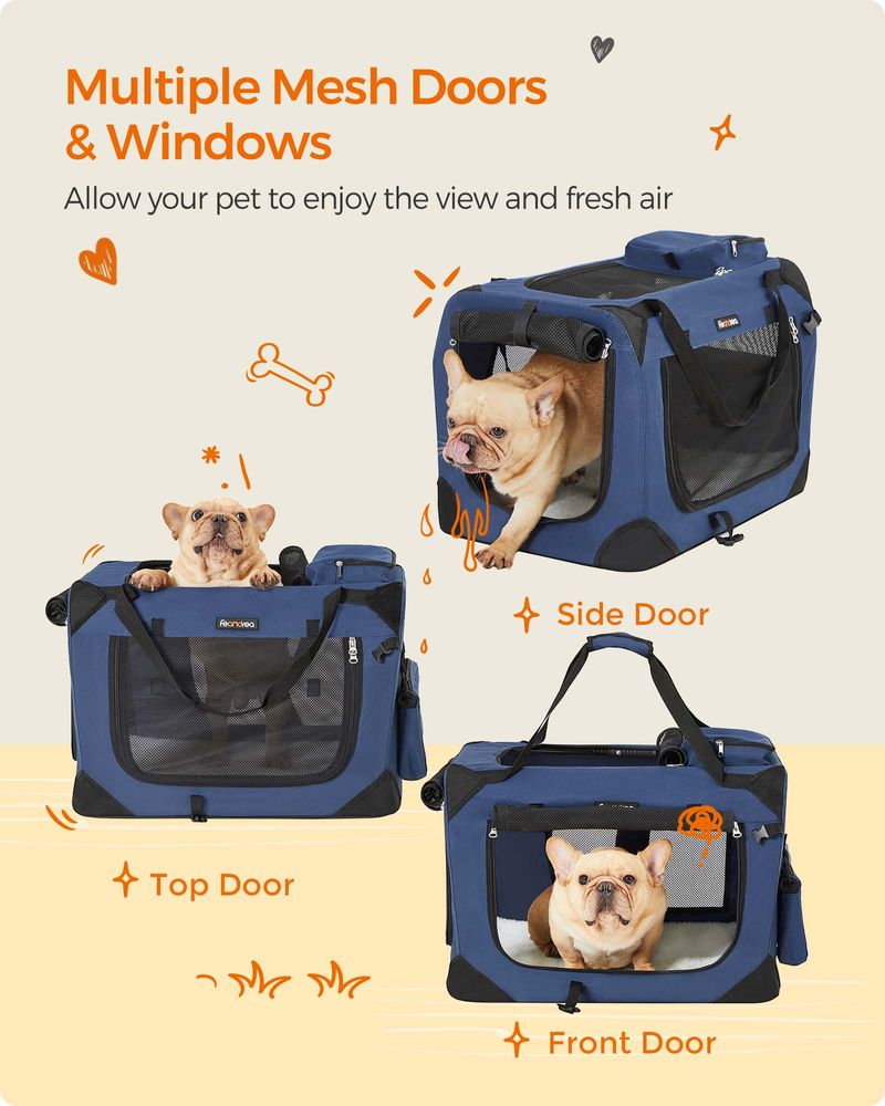 Dog Carrier Soft Sided Foldable Pet Travel Crate With Mesh Windows