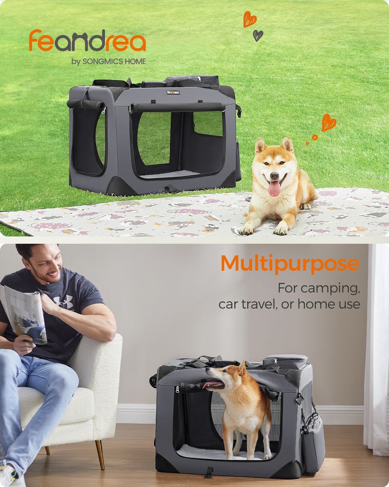 Dog Carrier Soft Sided Foldable Pet Travel Crate With Mesh Windows