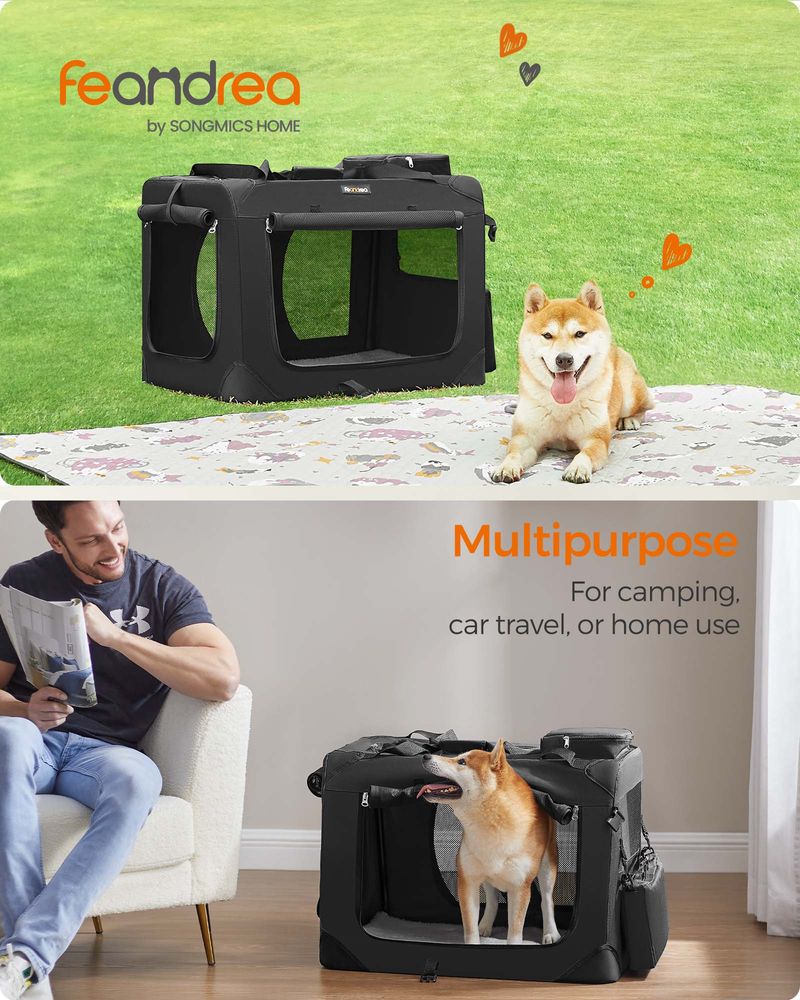 Dog Carrier Soft Sided Foldable Pet Travel Crate With Mesh Windows