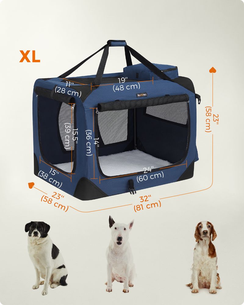 Dog Carrier Soft Sided Foldable Pet Travel Crate With Mesh Windows