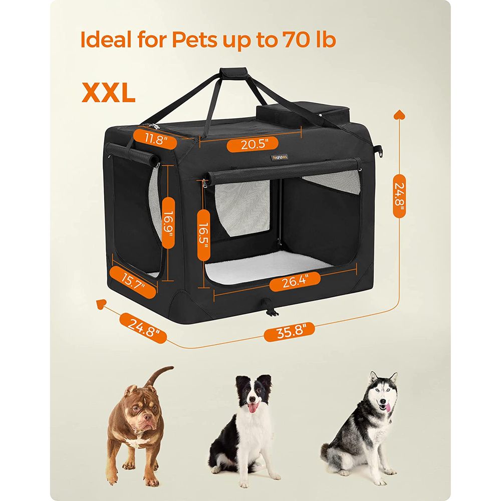Dog Carrier Soft Sided Foldable Pet Travel Crate With Mesh Windows