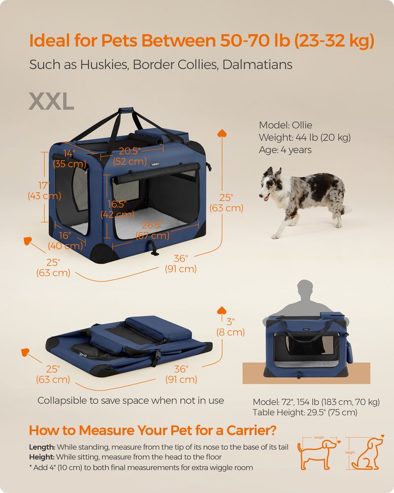 Dog Carrier Soft Sided Foldable Pet Travel Crate With Mesh Windows