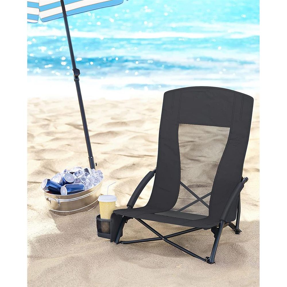 Outdoor Beach Chair - Portable - High Backrest With Cup Holder