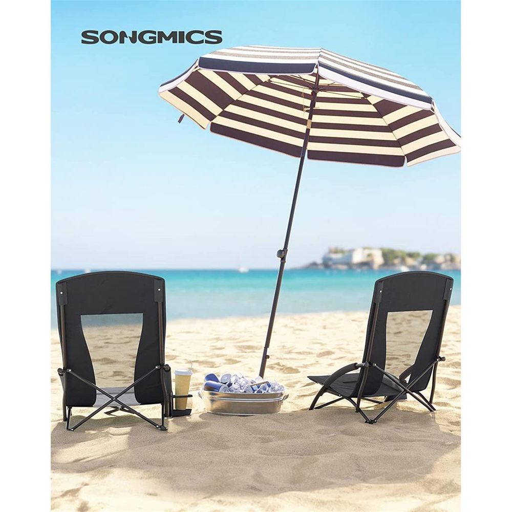 Outdoor Beach Chair - Portable - High Backrest With Cup Holder