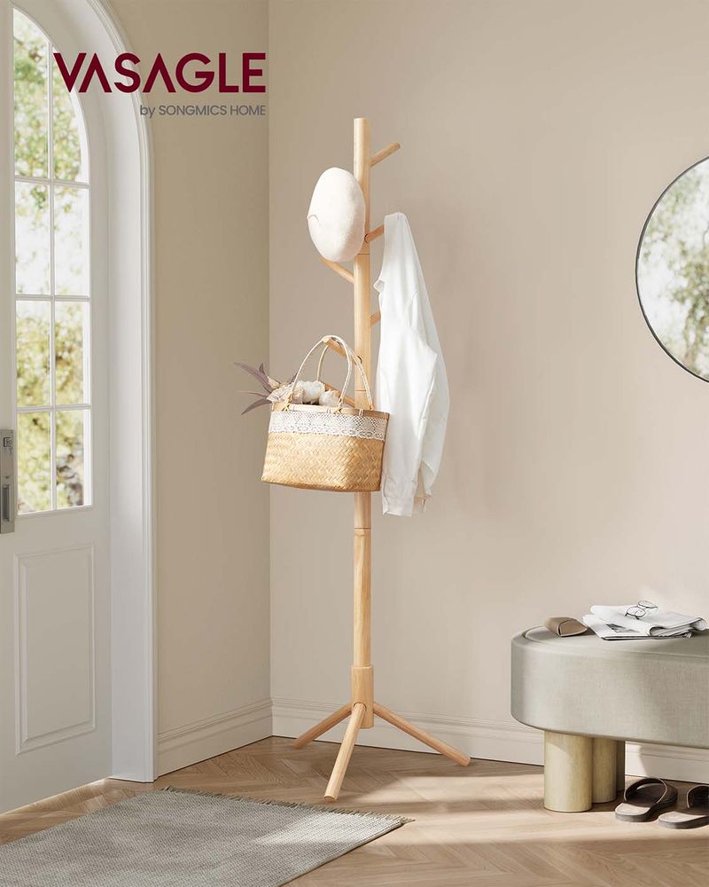 Solid Wood Coat Rack - Freestanding - 8 Hook Design