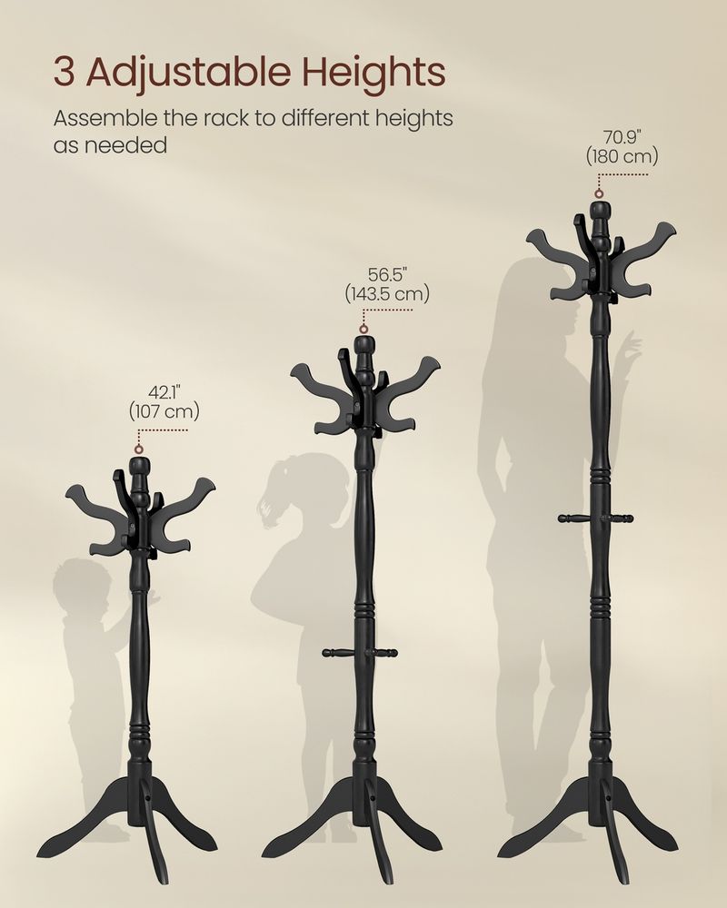 Coat Rack - Freestanding Wood Stand - 11 Hook Entryway