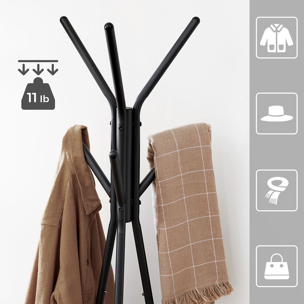 Coat Hanger Stand - Hall Tree With 2 Shelves - Entryway Organizer