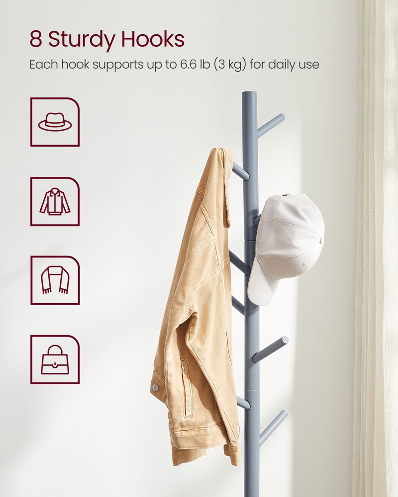 Solid Wood Coat Rack - Freestanding - 8 Hook Design