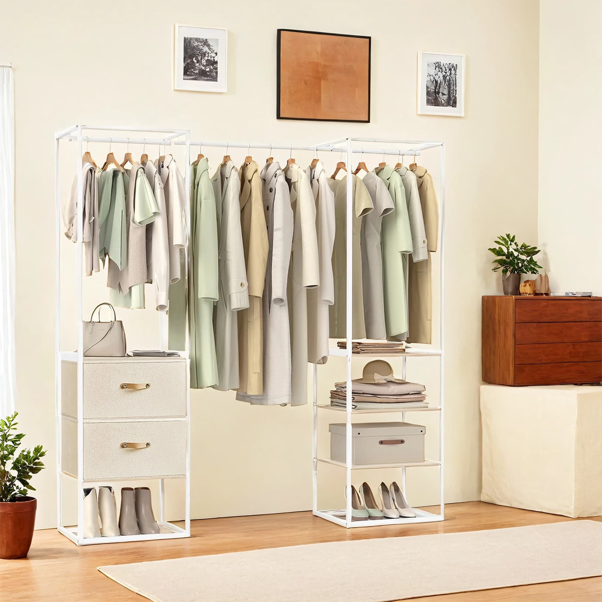 Heavy Duty Clothes Rack With Extendable Hanging Rod Shelves Organizer