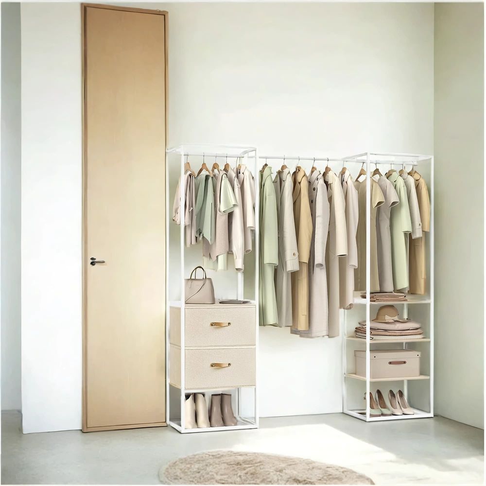 Heavy Duty Clothes Rack With Extendable Hanging Rod Shelves Organizer