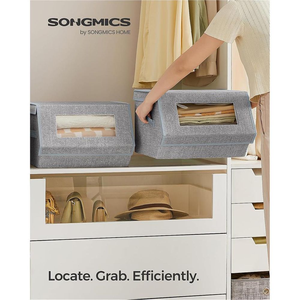 Storage Bins - Stackable Fabric - Set Of 2 With Handles