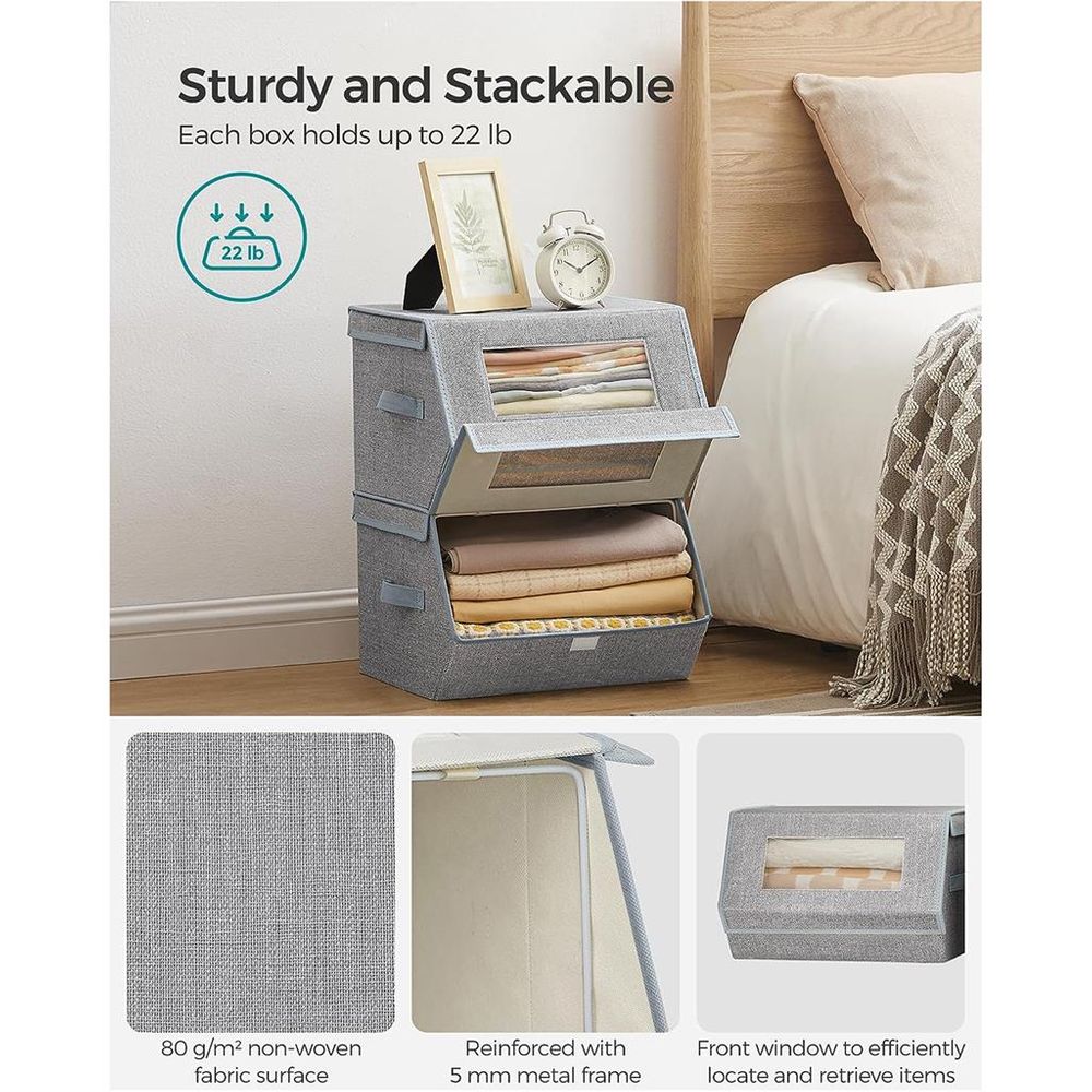 Storage Bins - Stackable Fabric - Set Of 2 With Handles