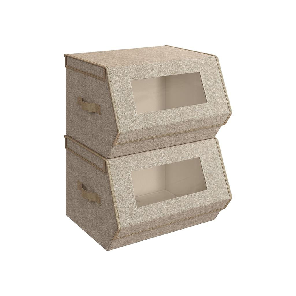 Storage Bins - Stackable Fabric - Set Of 2 With Handles