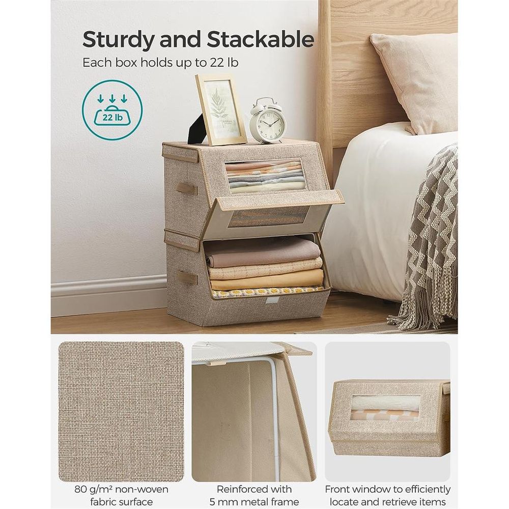 Storage Bins - Stackable Fabric - Set Of 2 With Handles