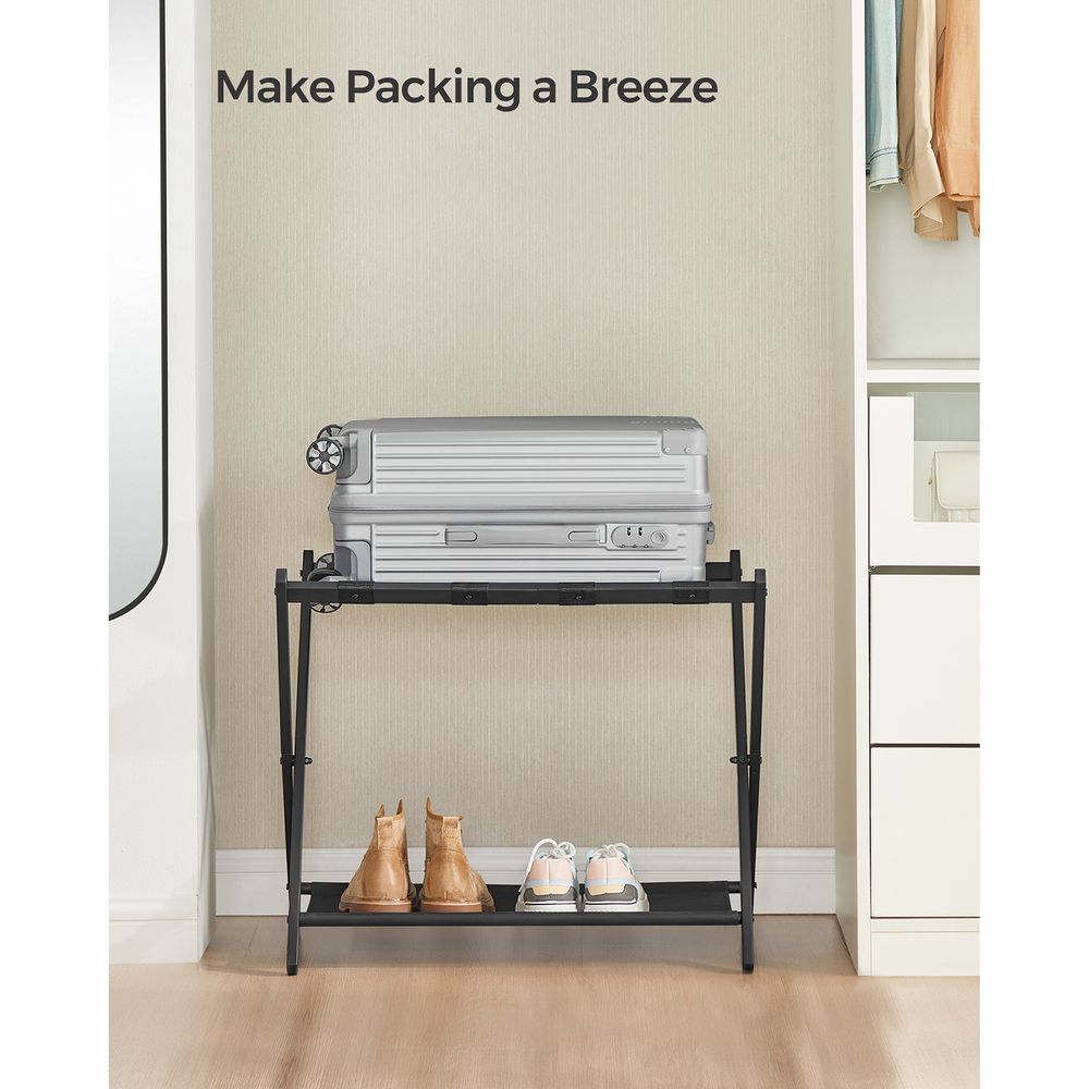 Luggage Racks - Folding With Storage Shelf - Set Of 2