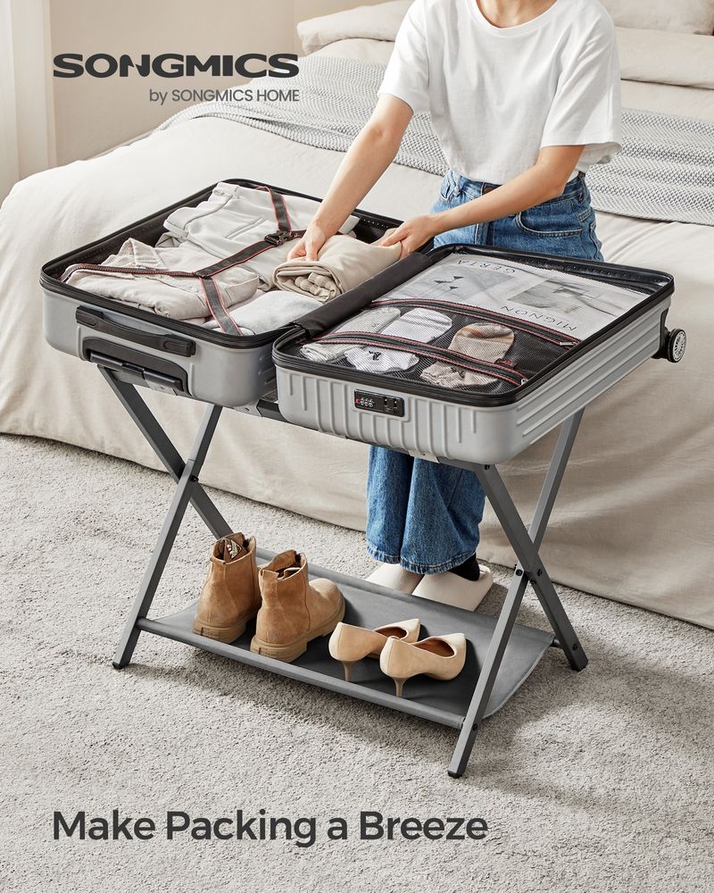 Luggage Racks - Folding With Storage Shelf - Set Of 2