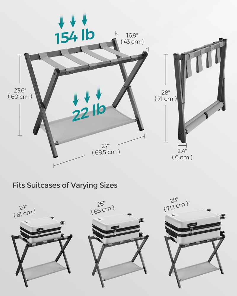 Luggage Racks - Folding With Storage Shelf - Set Of 2