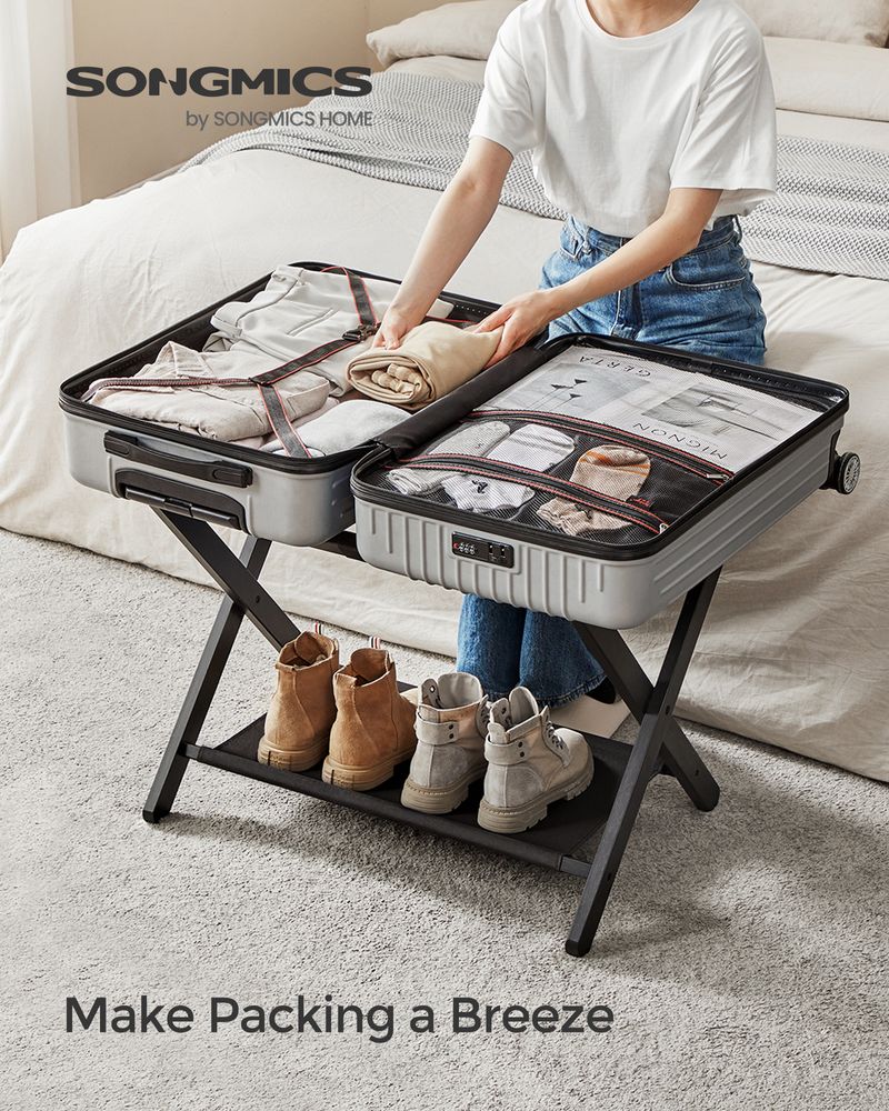 Luggage Rack - Folding With Storage Shelf - Guest Room Stand