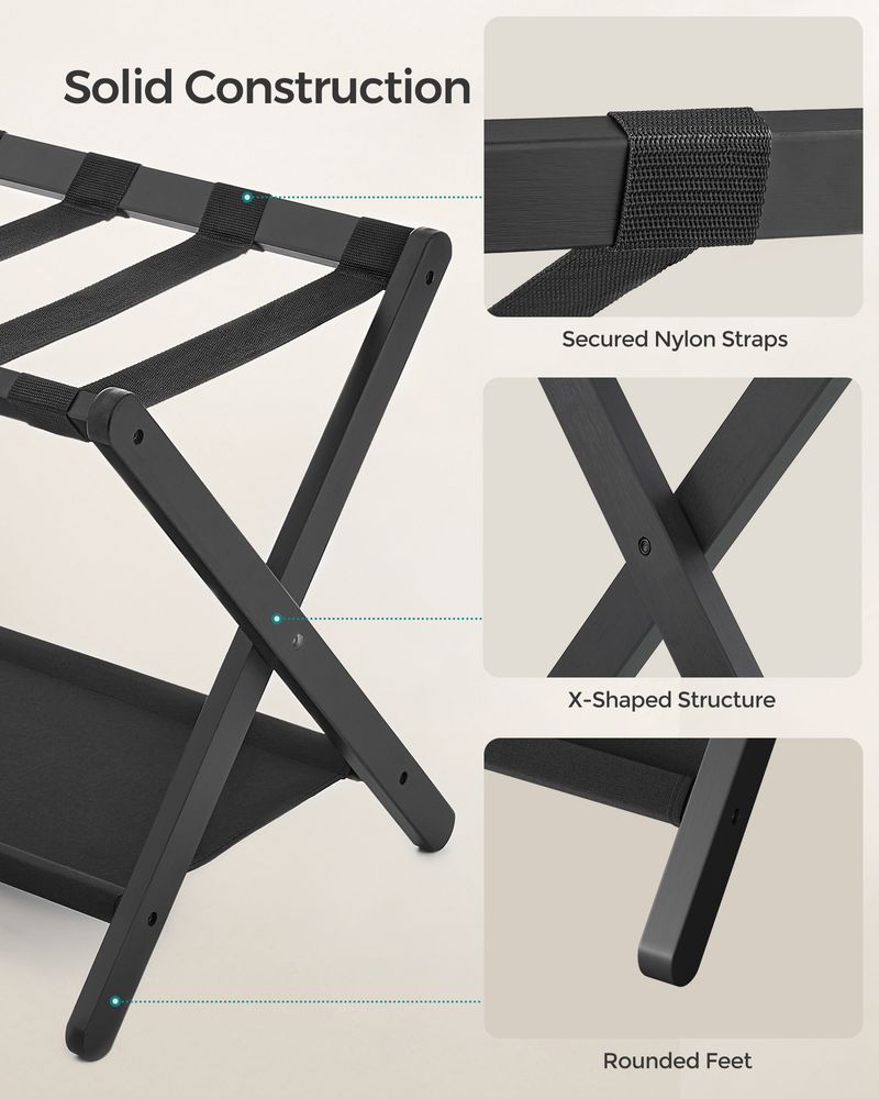 Luggage Rack - Folding With Storage Shelf - Guest Room Stand