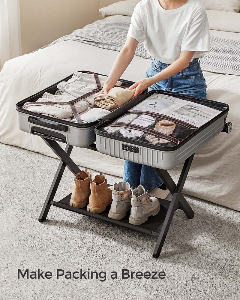 Luggage Rack - Folding With Storage Shelf - Guest Room Stand