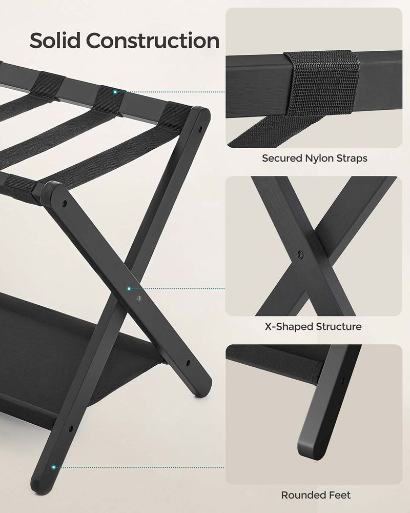Luggage Rack - Folding With Storage Shelf - Guest Room Stand