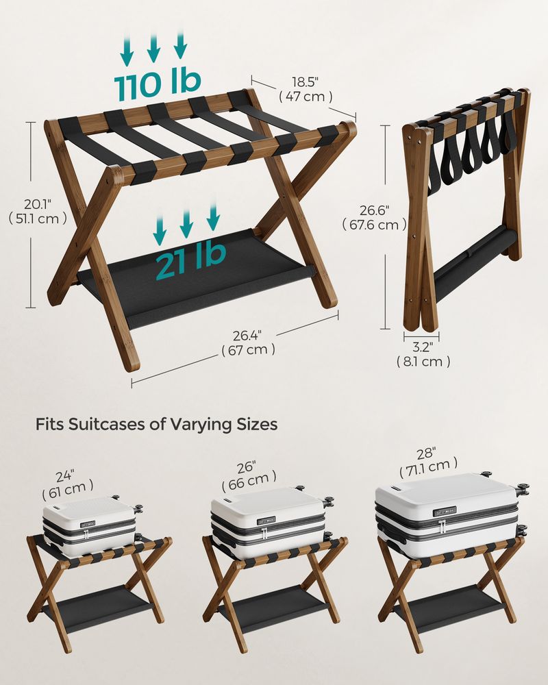 Luggage Rack - Folding With Storage Shelf - Guest Room Stand