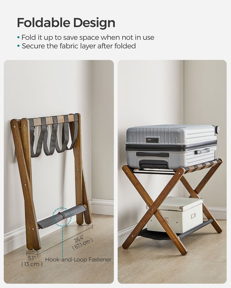 Luggage Rack - Folding With Storage Shelf - Guest Room Stand