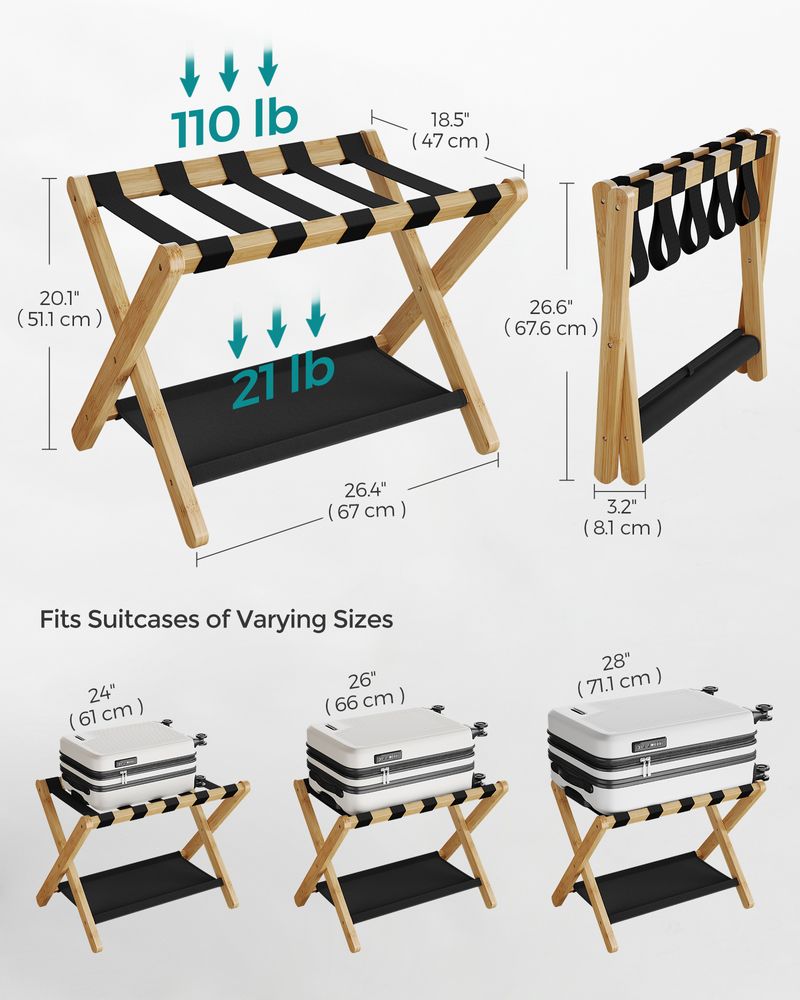 Luggage Rack - Folding With Storage Shelf - Guest Room Stand