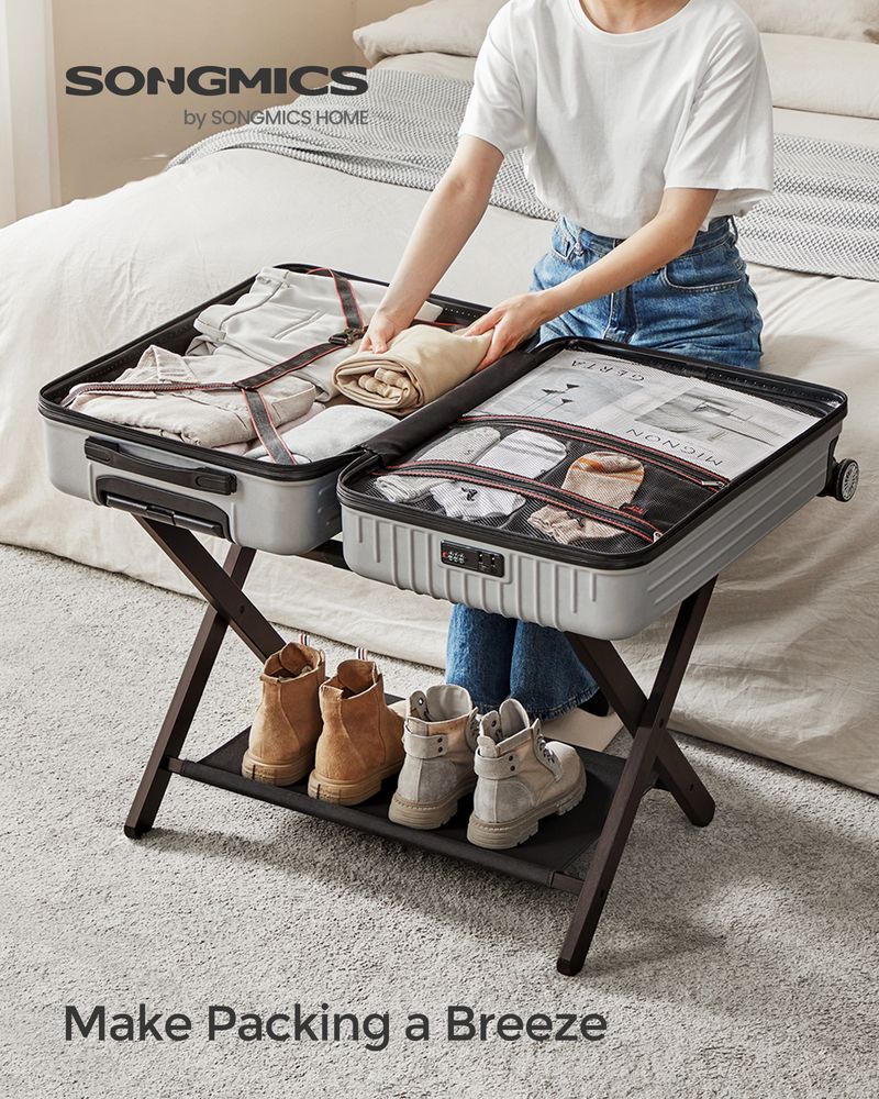 Luggage Rack - Folding With Storage Shelf - Guest Room Stand